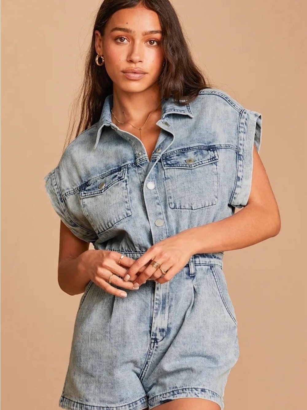 BLANK NYC Sz M Acid-Wash Denim Romper-Light Blue concert, moto, ballgame, boho